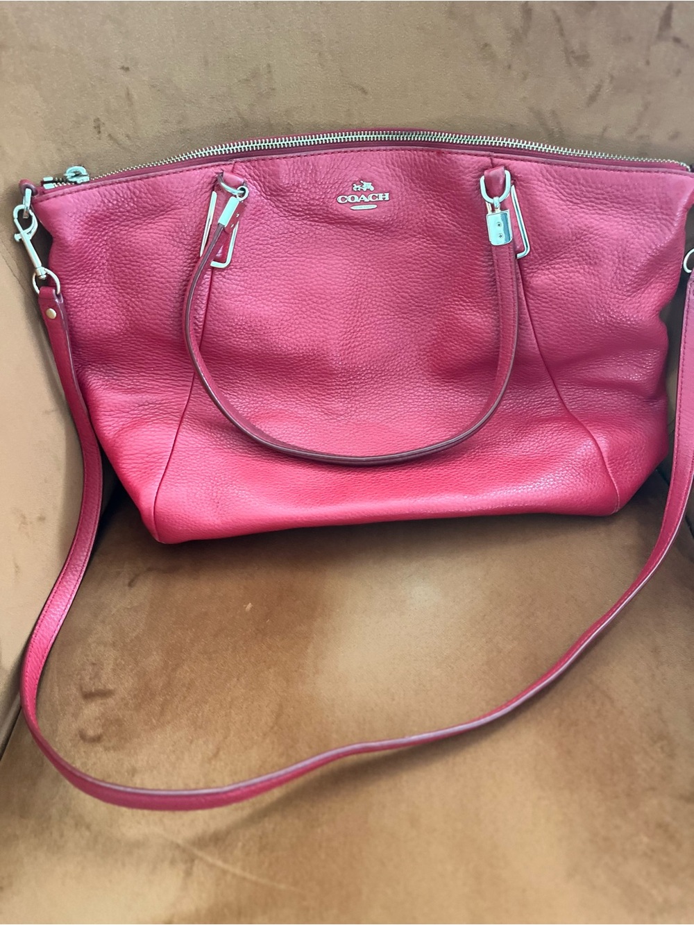 Coach Red Pebbled Leather Shoulder Bag